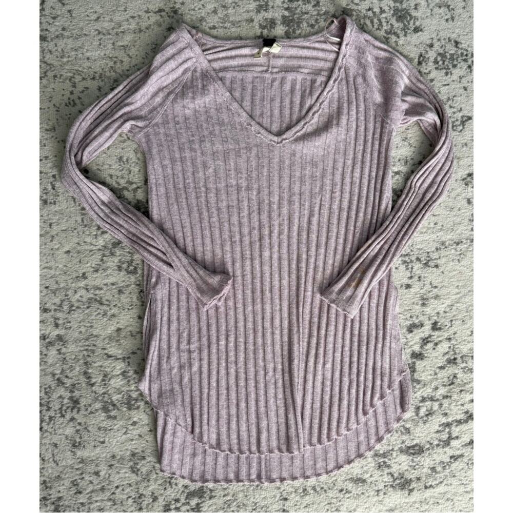 We the Free Purple Ribbed Long Sleeve V-neck Tunic Small